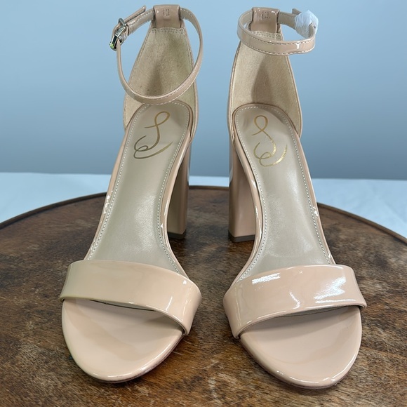 Sam Edelman Shoes Wm 9 M Yaro Beige Blush Patent Leather Block Heel Sandals - Picture 3 of 11